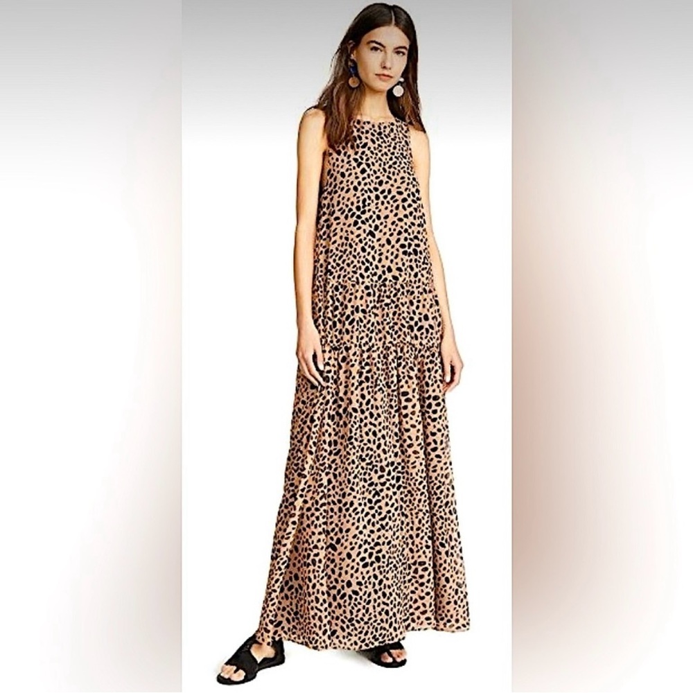 Fame and Partners Gathered Full Maxi Dress in Feline Spot Tan